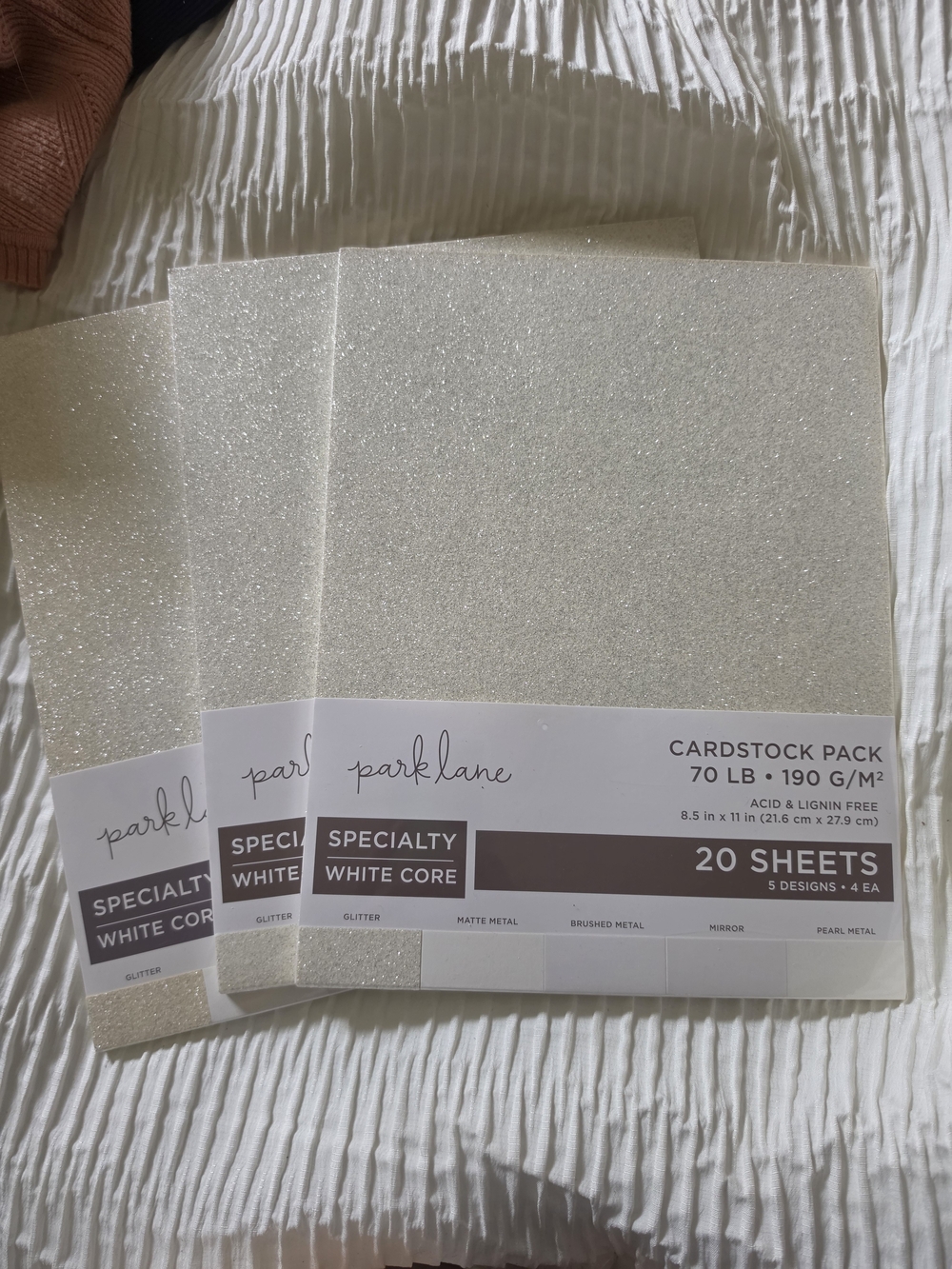 Parklane Specialty White Core Glitter Cardstock - Sparkling Ivory 3 Packs Of 20